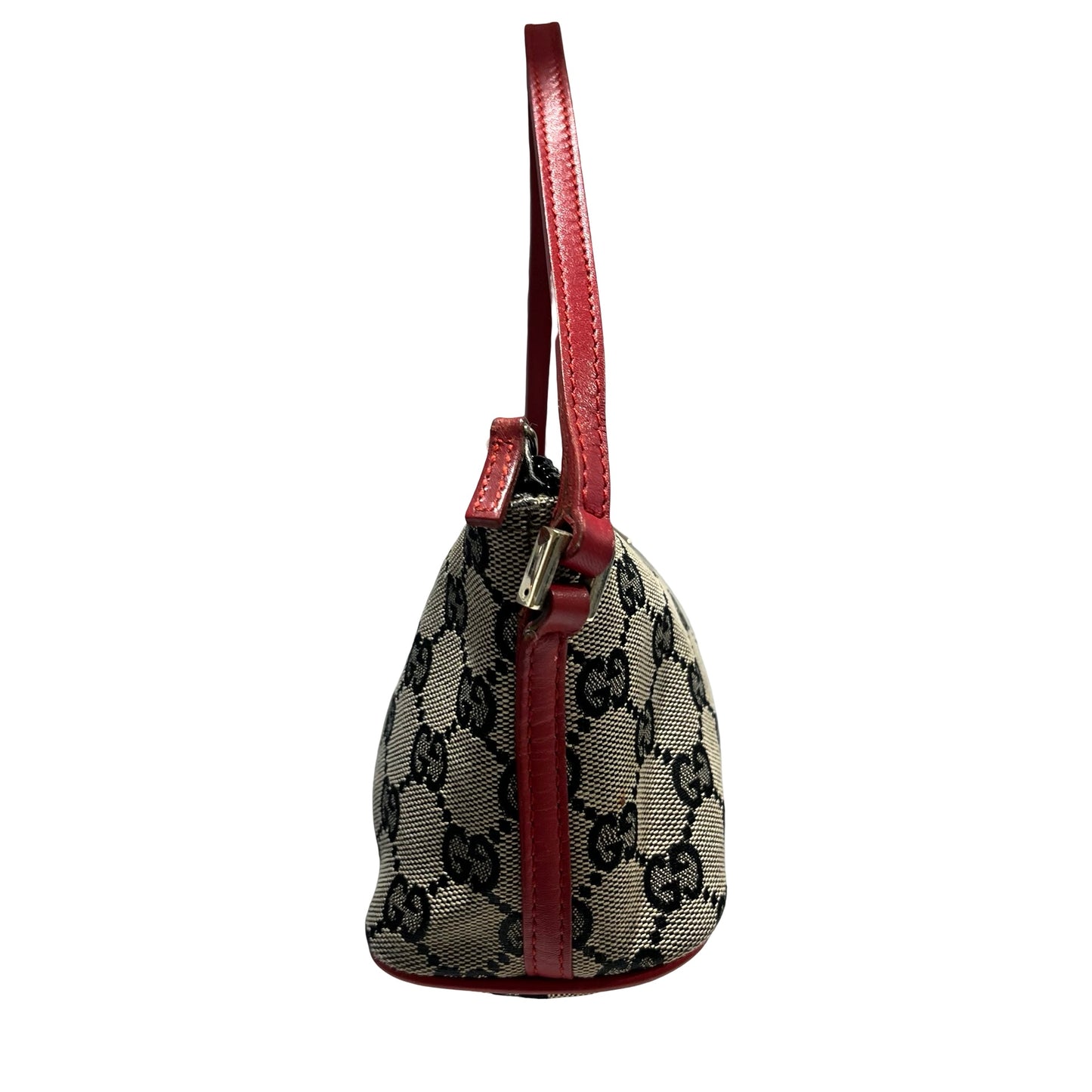 Used GUCCI GG Canvas Pochette Handbag Beige Red