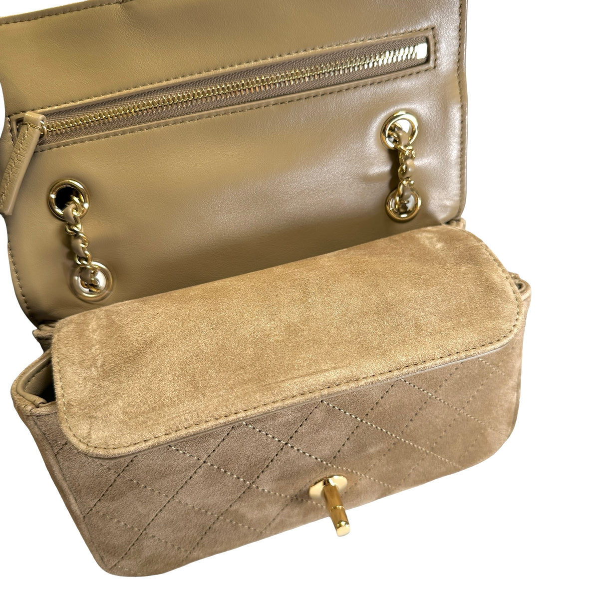 Brand New CHANEL Suede Classic Flap Shoulder Bag Beige GHW