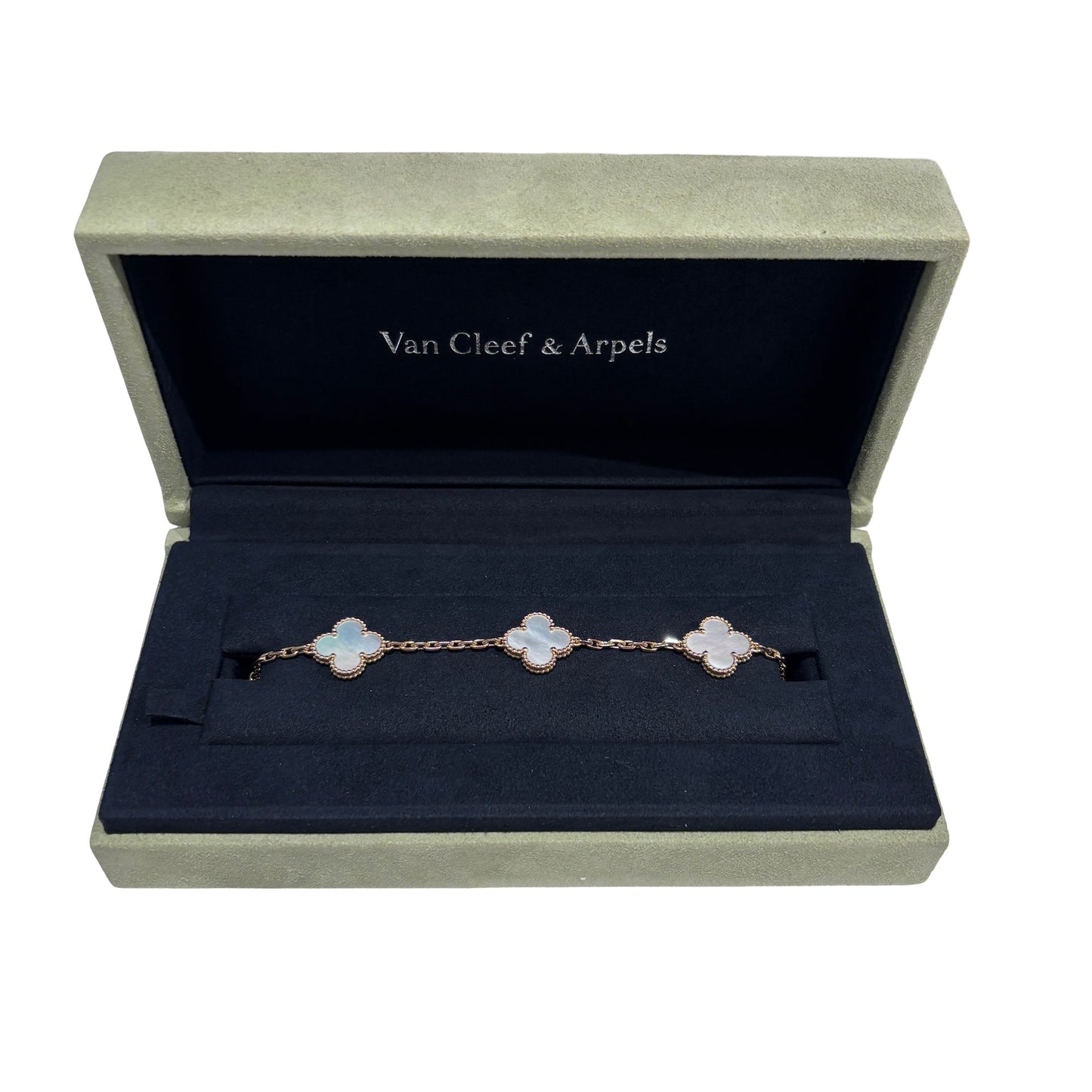 Used VAN CLEEF & ARPELS Mother of Pearl Yellow Gold Vintage Alhambra bracelet, 5 motifs BRACELET White Gold