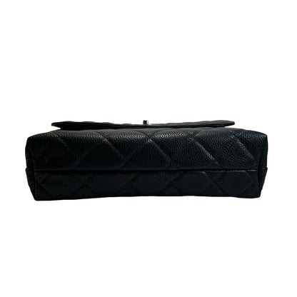 Used CHANEL Quilted Caviar Classic Flap Chain Shoulder Bag Black Silver