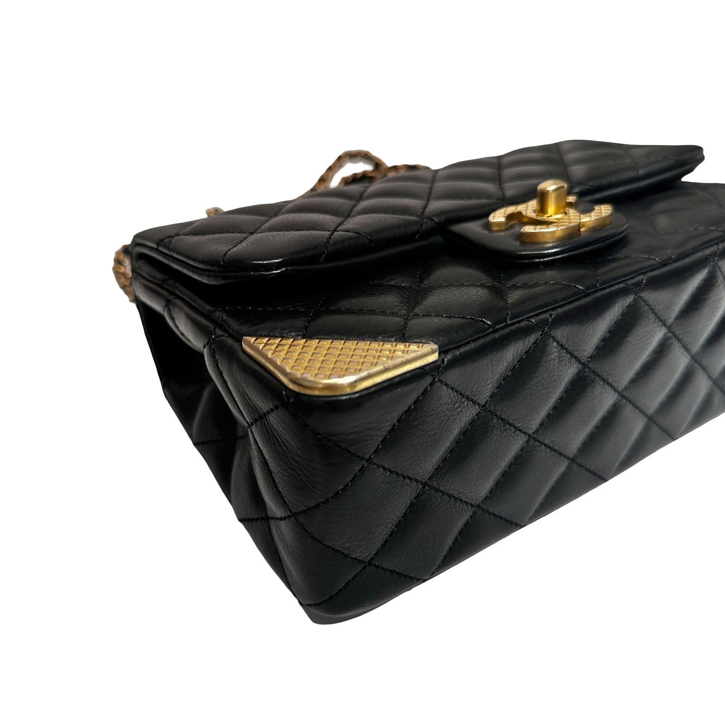 Used Chanel Rock The Corner Mini Flap Shoulder Bag Black GHW