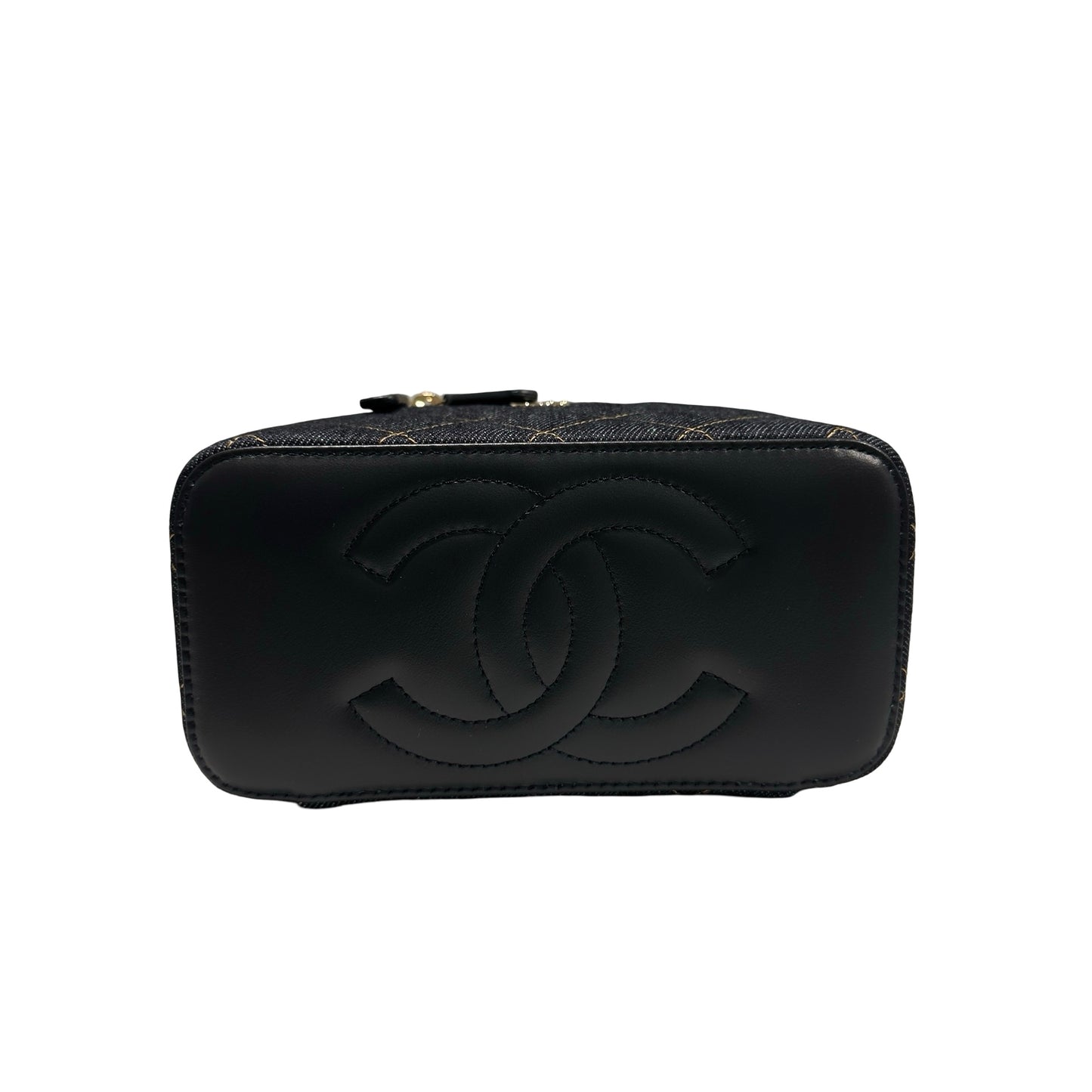 Used CHANEL Quilted Denim Vanity Case Vanity case Navy blue