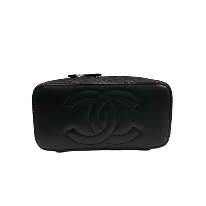 Used CHANEL Quilted Denim Vanity Case Vanity case Navy blue