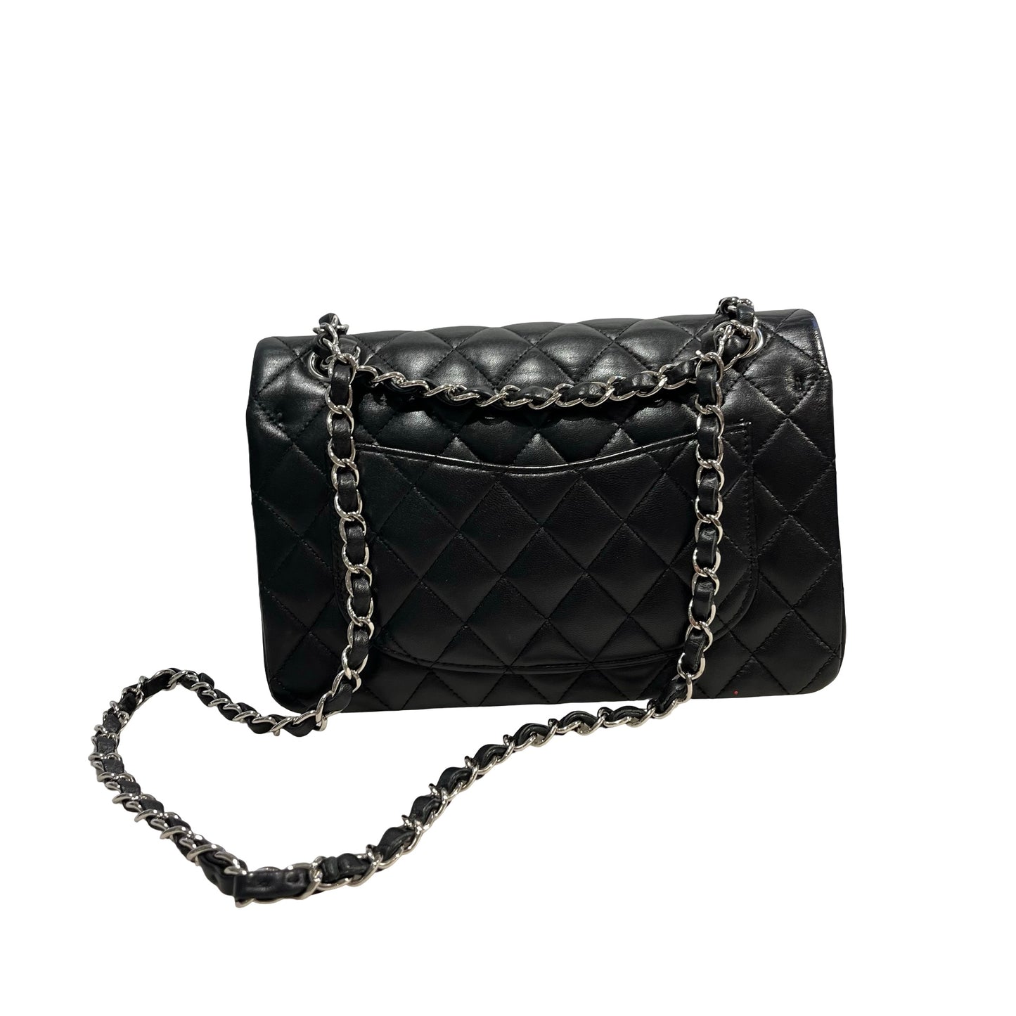 Used CHANEL Quilted Lambskin Classic Flap Chain shoulder bag Black Silver hardware