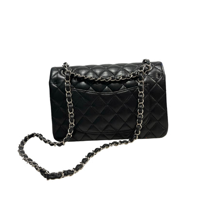 Used CHANEL Quilted Lambskin Classic Flap Chain shoulder bag Black Silver hardware