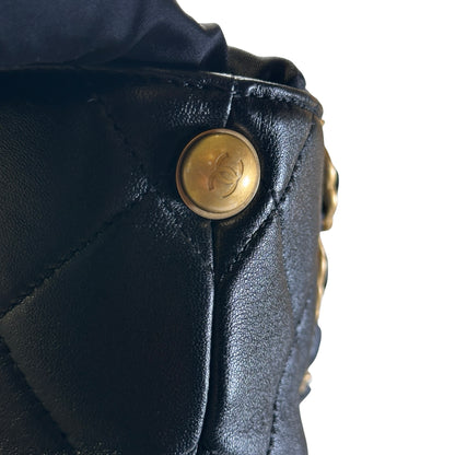 Used CHANEL Quilted Calfskin Hobo Bag Hobo Bag Black Gold