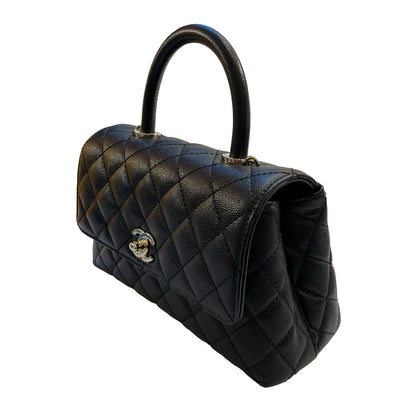 Used CHANEL Calfskin Leather Coco Handle small Handbag Black PHW