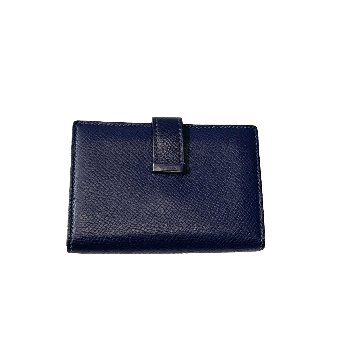 Used HERMÈS Calfskin Leather Bearn Wallet Navy Blue PHW