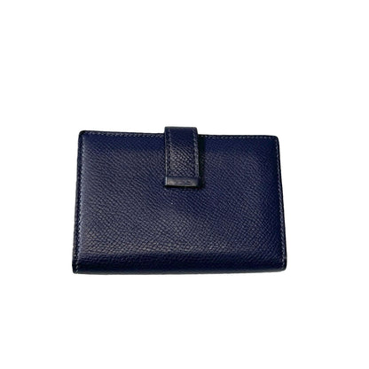 Used HERMÈS Calfskin Leather Bearn Wallet Navy Blue PHW