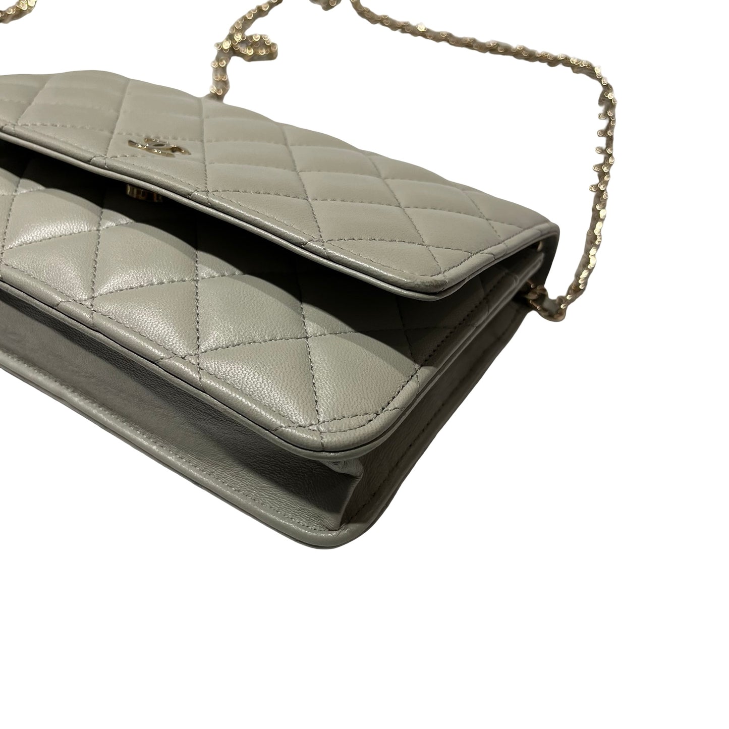 Used CHANEL Lambskin WOC Cross Body Bag Gray GHW