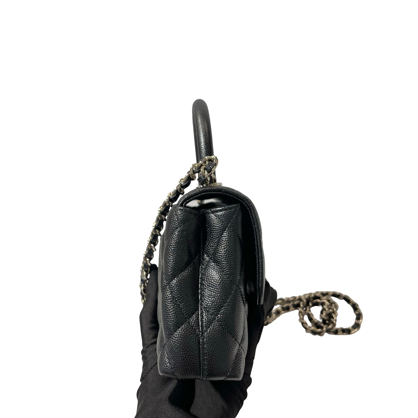 Used CHANEL Calfskin Leather Nano Coco Handle Shoulder Bag Black GHW
