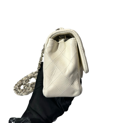 Used CHANEL Calfskin Leather Mini Flap Cross Body Bag PHW White