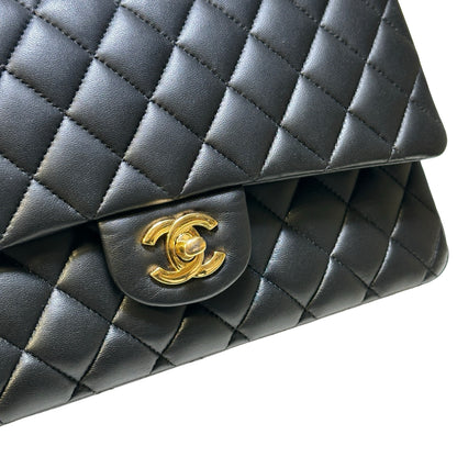 Used CHANEL Quilted Lambskin Classic Flap Chain Shoulder Bag Black Gold