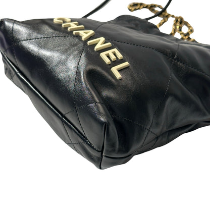 Used CHANEL Shiny Calfskin Mini 22 Shoulder Bag Black GHW