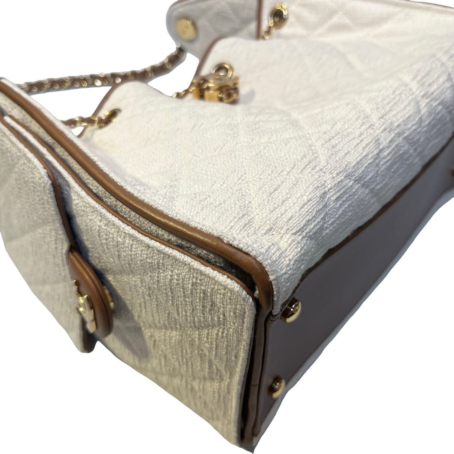 Used CHANEL Quilted Tweed Deauville Handbag White Brown