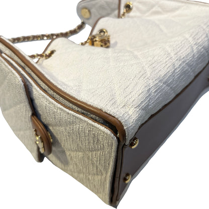 Used CHANEL Quilted Tweed Deauville Handbag White Brown