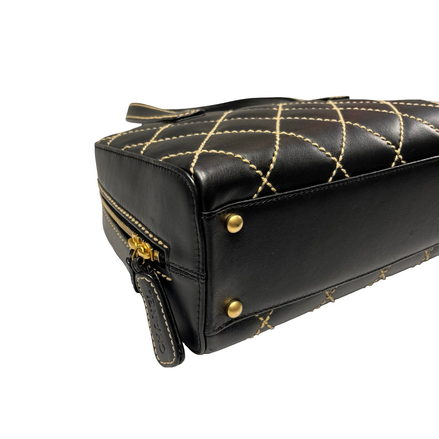 Used CHANEL Calfskin Leather Vintage Handbag Black GHW