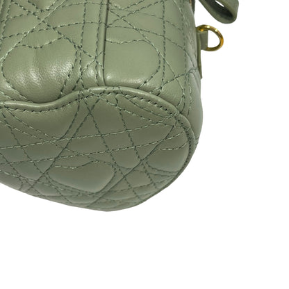Used DIOR Cannage Lambskin Lady Dior Micro Vanity Case Vanity case Green GHW
