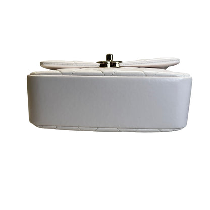Used CHANEL Lambskin 24C Top Handle Mini Flap Bag Shoulder Bag White