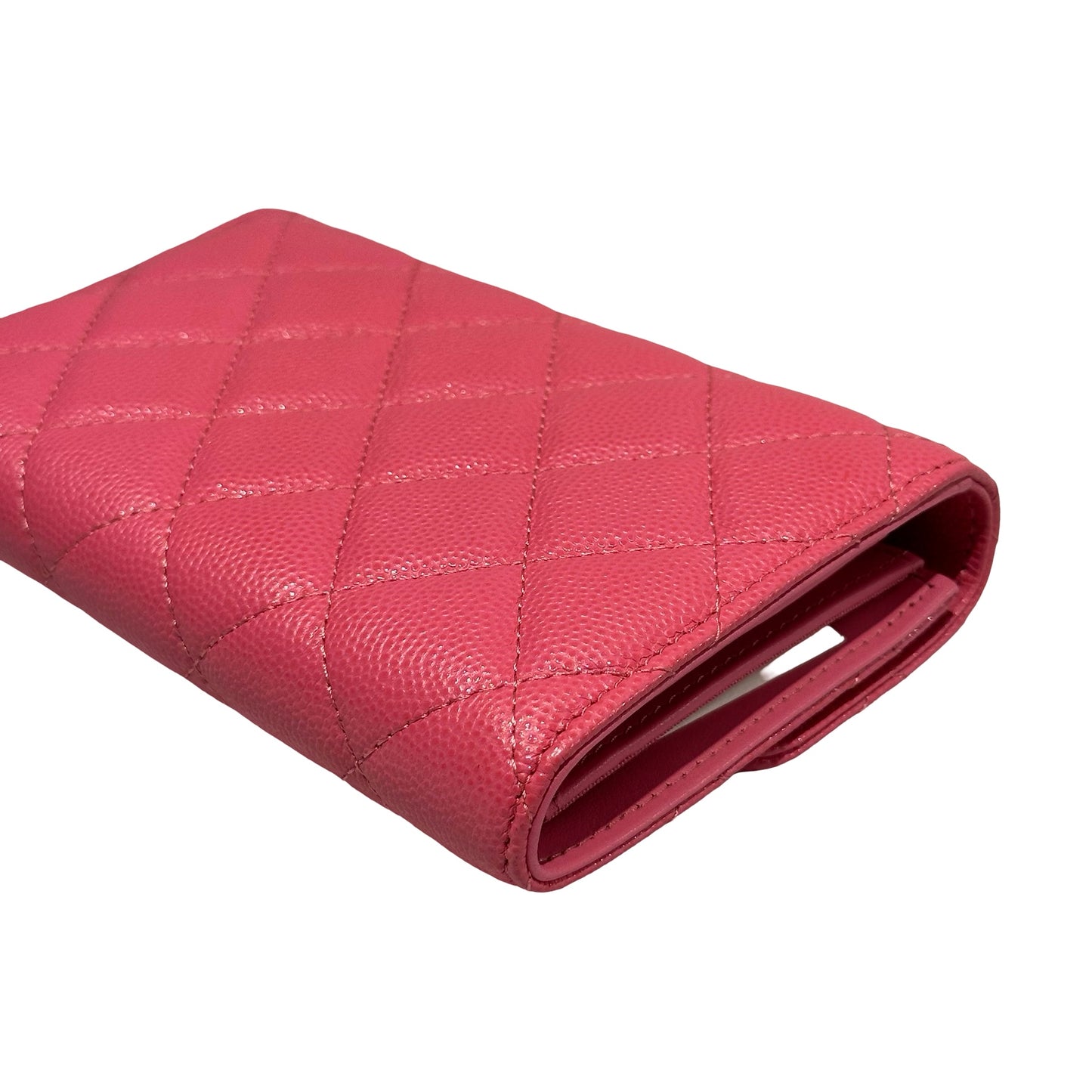 Used CHANEL Calfskin Leather Wallet Pink PHW