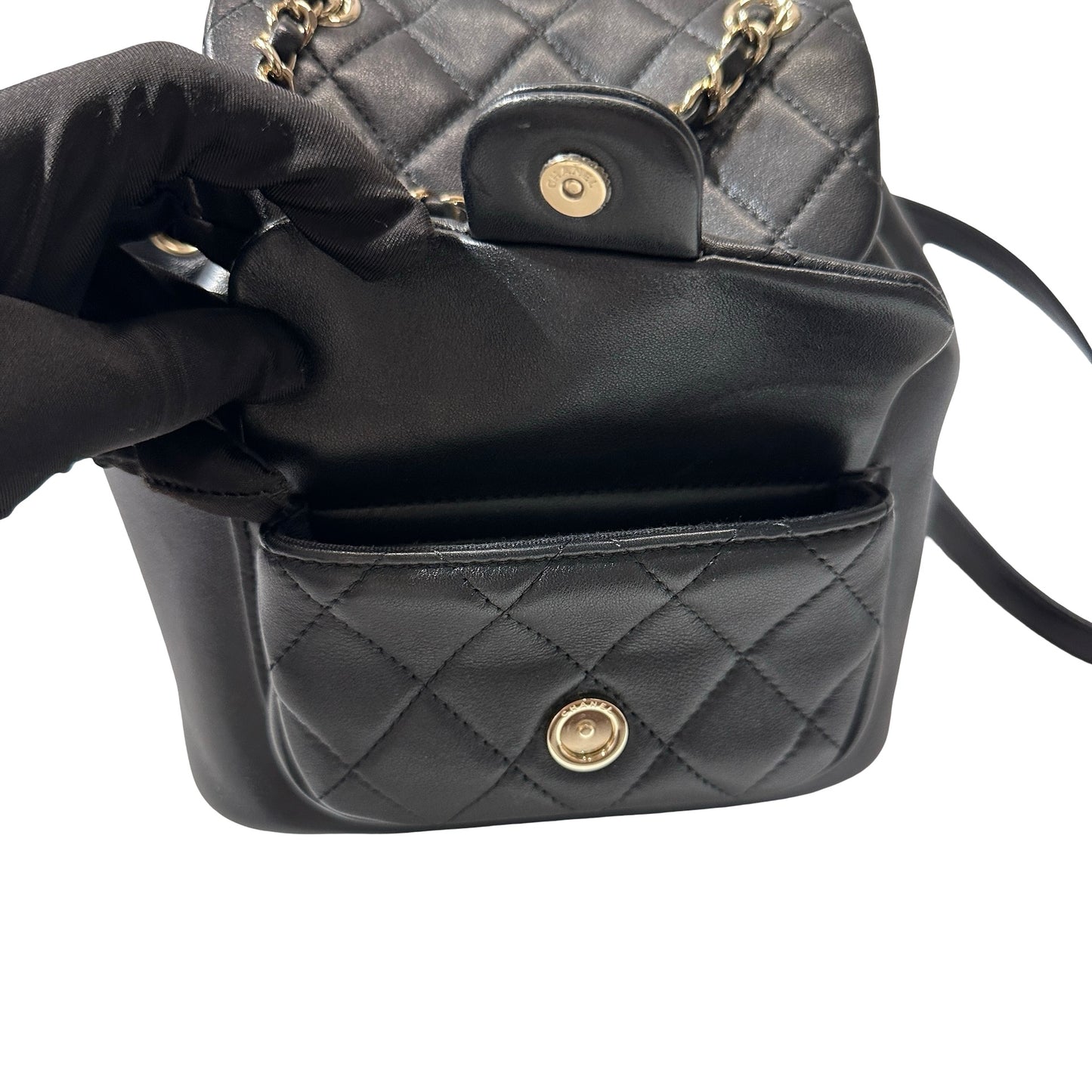 Used Chanel Calfskin Leather Small Duma Backpack Black GHW