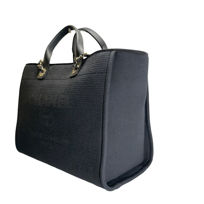 Brand New CHANEL Canvas Deauville Tote Tote Bag Black Silver