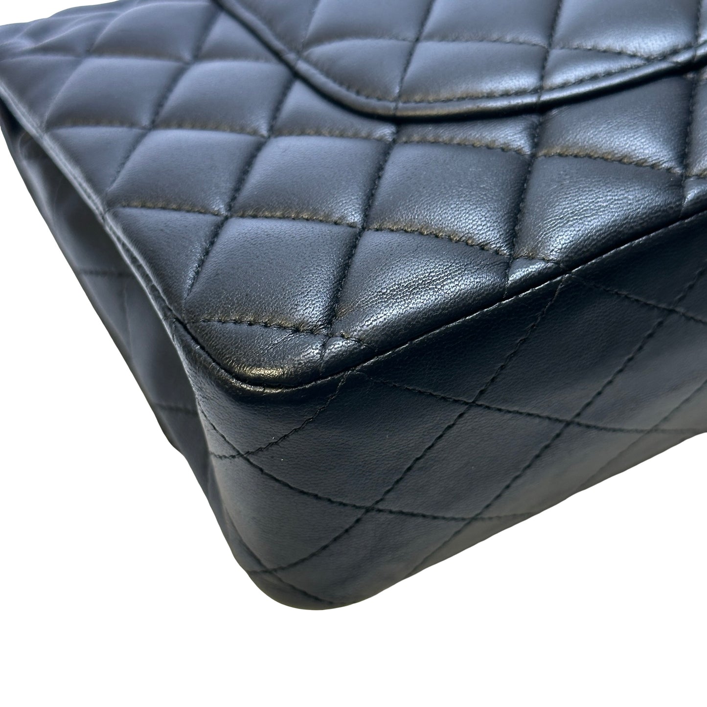Used CHANEL Quilted Lambskin Classic Flap Chain Shoulder Bag Black Gold