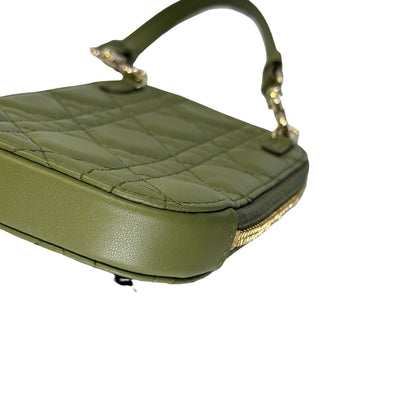 Used DIOR Cannage Cannage Pouch Green GHW