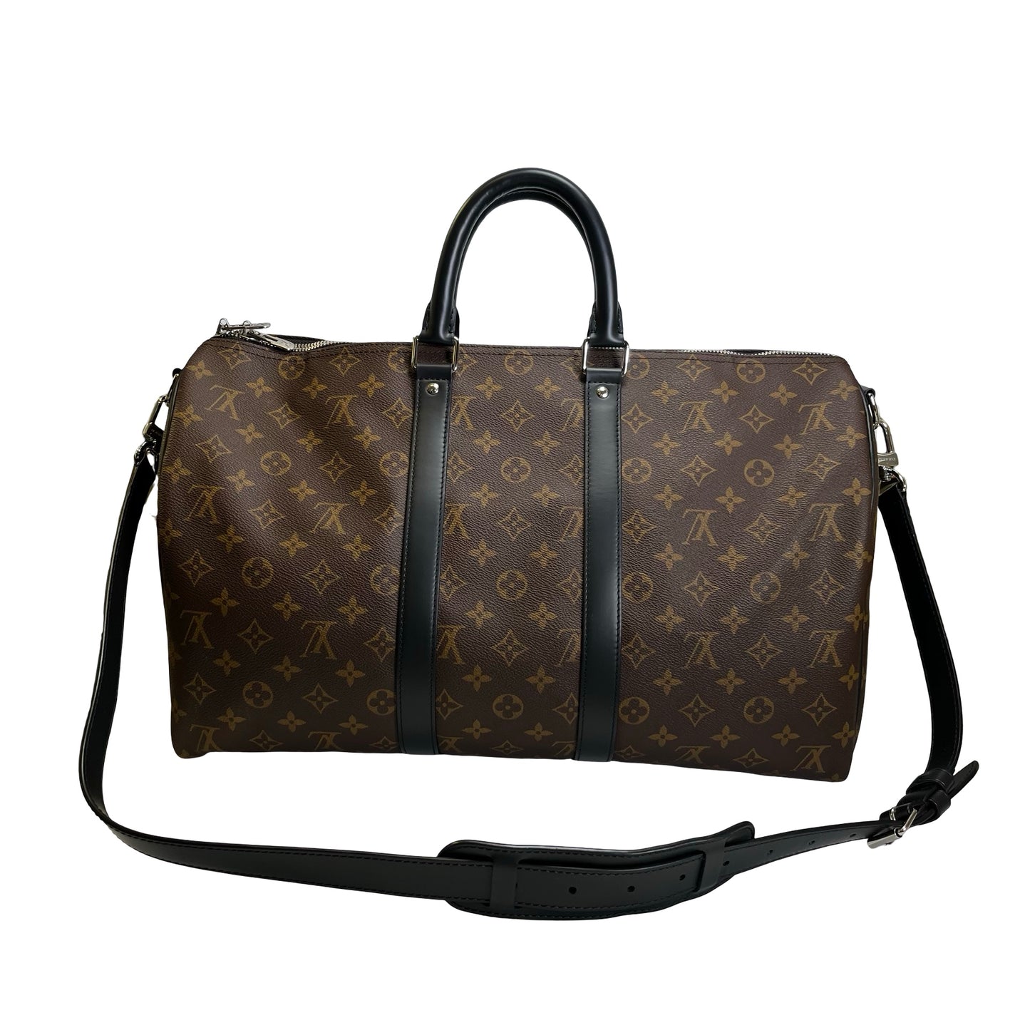 Used LOUIS VUITTON Monogram Macassar Keepall Bandouliere Travel Bag Brown Black