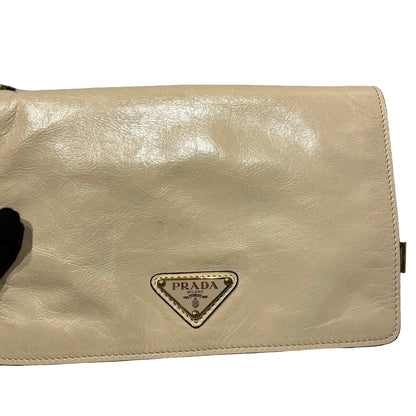 Used PRADA Lambskin Leather Shoulder Bag Beige