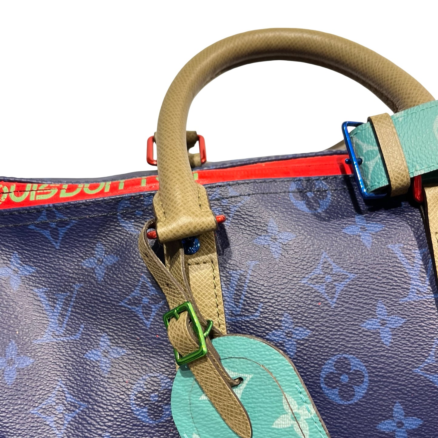 Used LOUIS VUITTON Monogram Keepall Bandoulière Travel Bag Blue Khaki Red Turquoise