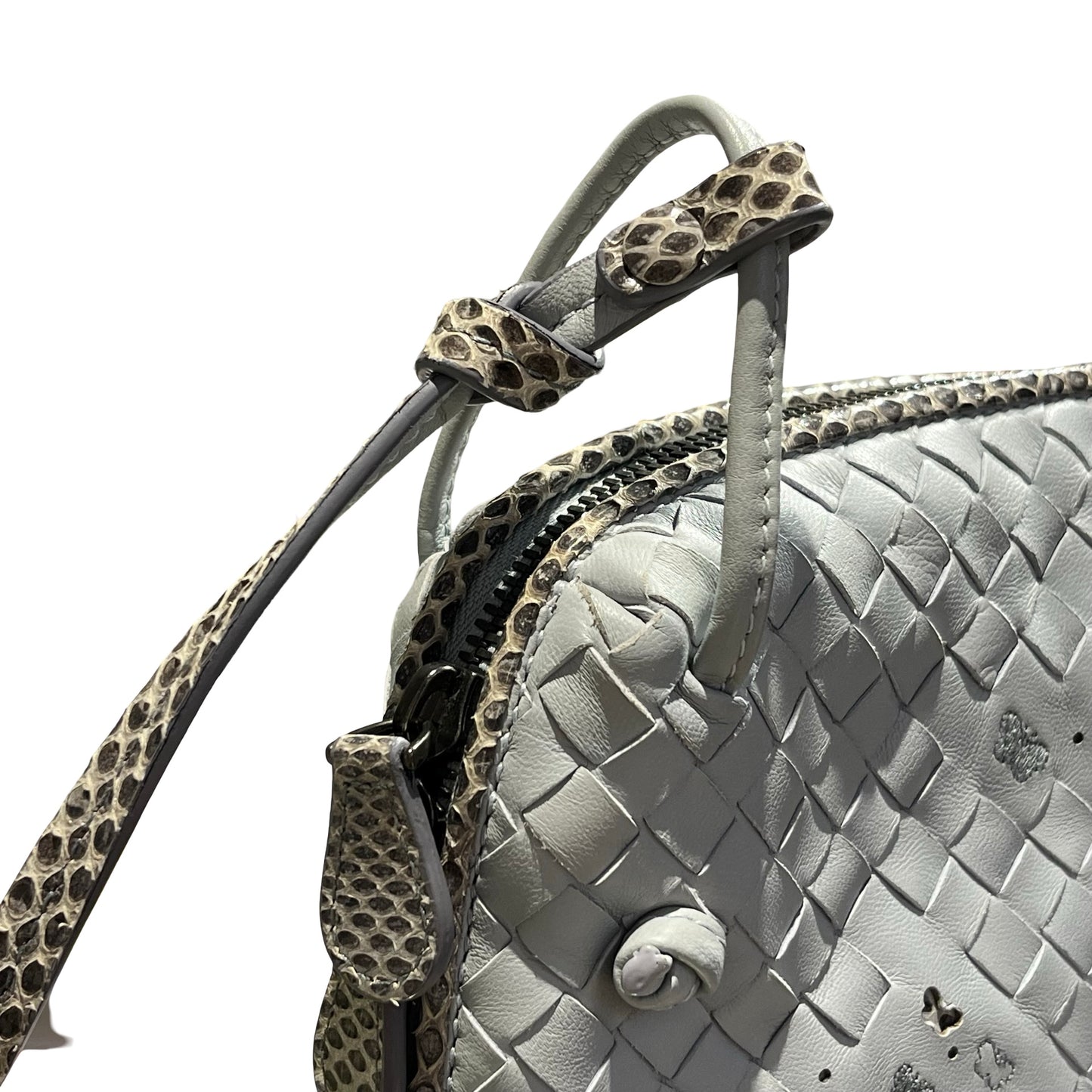 Used Bottega Veneta Lambskin Leather Butterfly Cross Body Bag PHW Grey