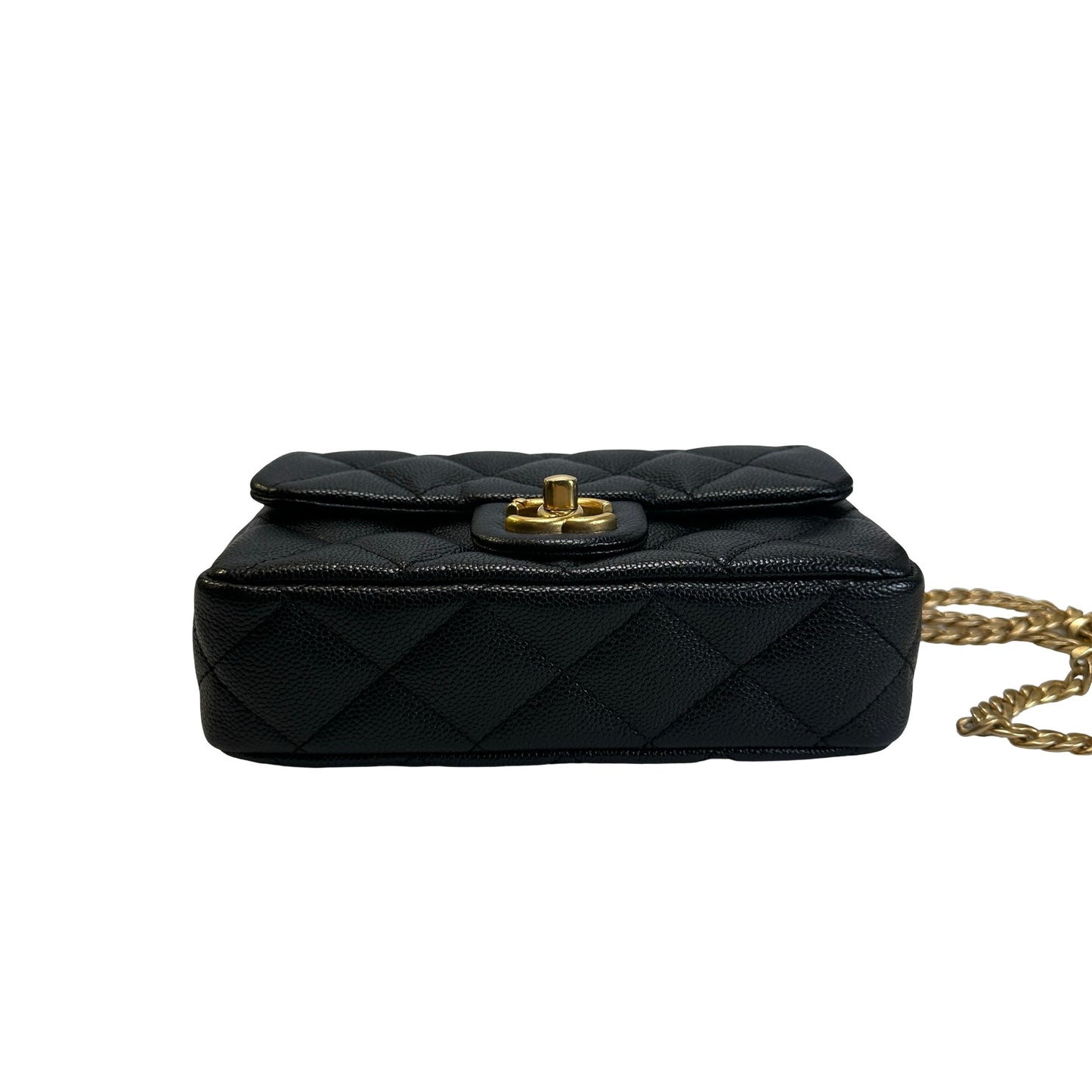 Used CHANEL Caviar Quilted Mini Flap Bag Chain Shoulder Bag Black Gold