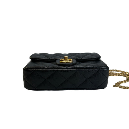 Used CHANEL Caviar Quilted Mini Flap Bag Chain Shoulder Bag Black Gold