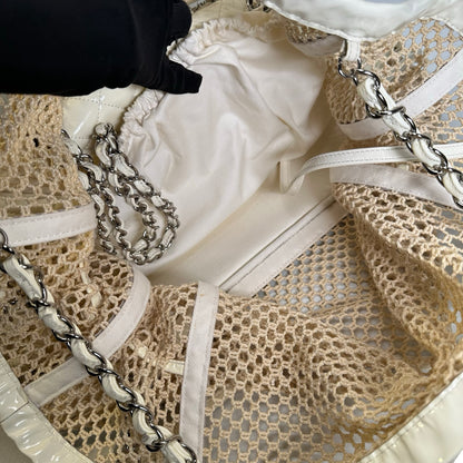 Used CHANEL Net Quilted Classic Flap Net Bag Shoulder Bag White Silver
