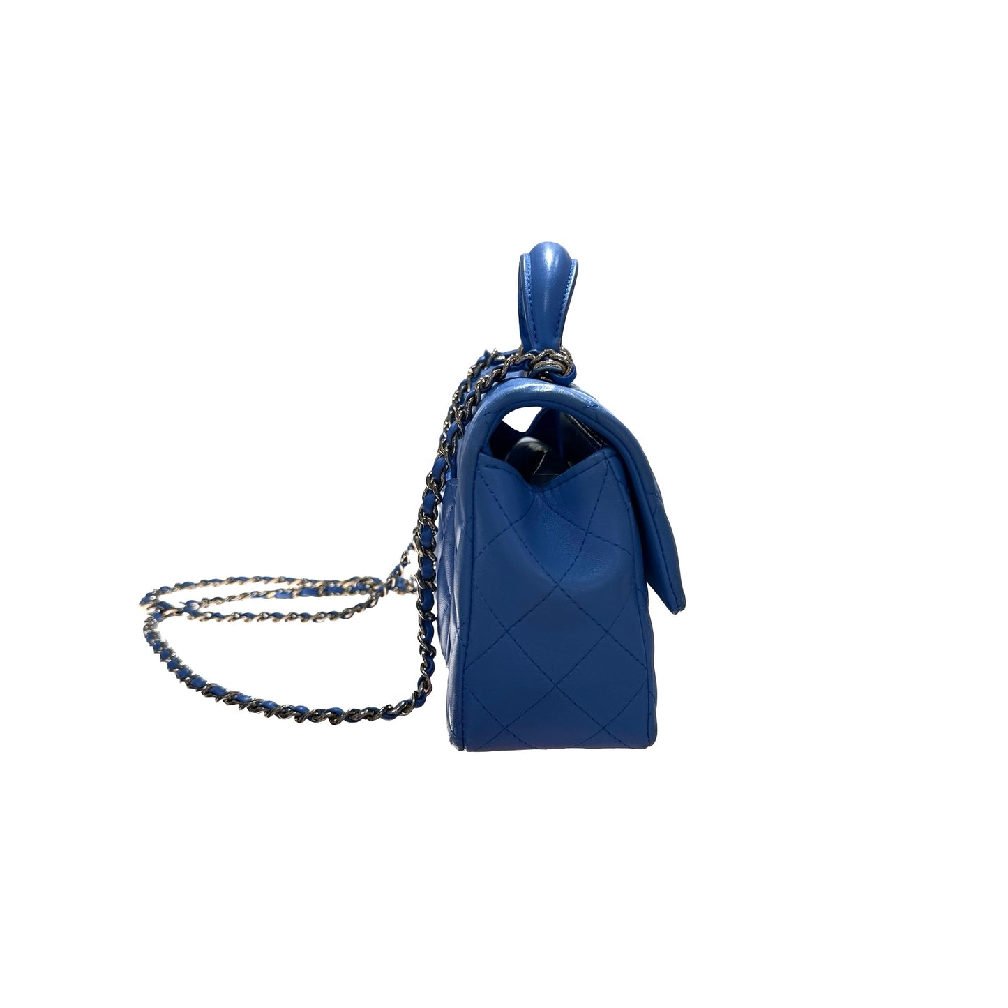 CHANEL MINI Flap 20cm with Handle Cross Body Bag Blue GHW