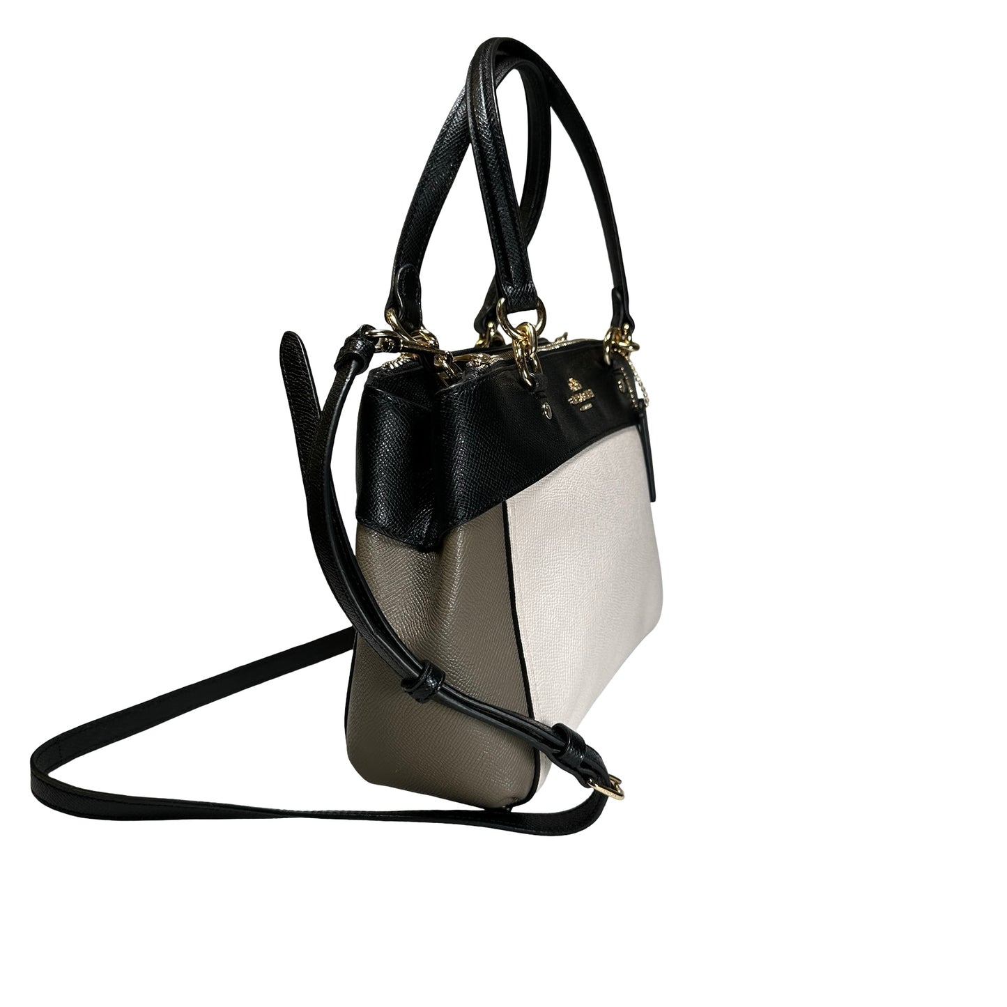 Used COACH Calfskin Two way shoulder bag Two Way Shoulder Bag Black White