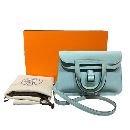 Used HERMÈS Mini Halzan Shoulder Bag Light Blue PHW