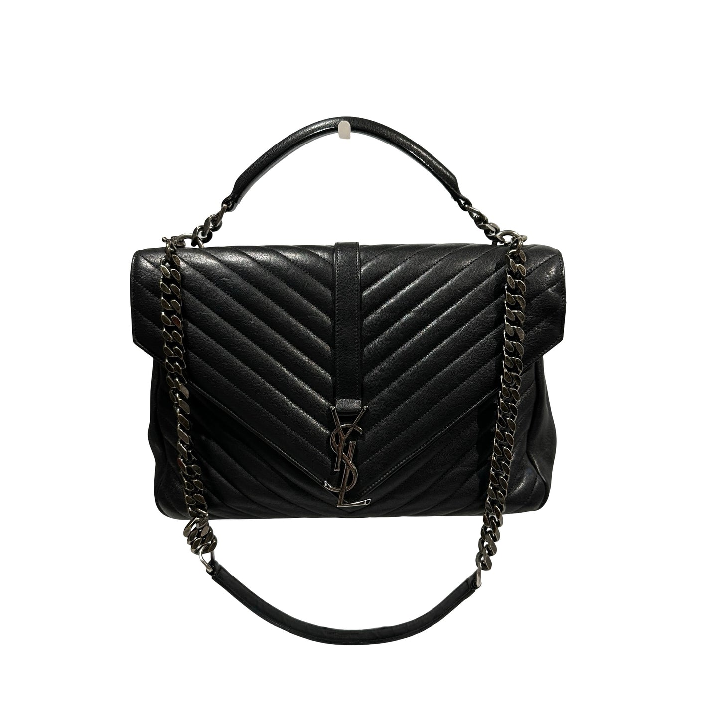 Used SAINT LAURENT Lambskin Leather College medium Shoulder Bag Black PHW