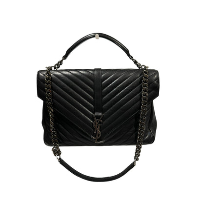 Used SAINT LAURENT Lambskin Leather College medium Shoulder Bag Black PHW