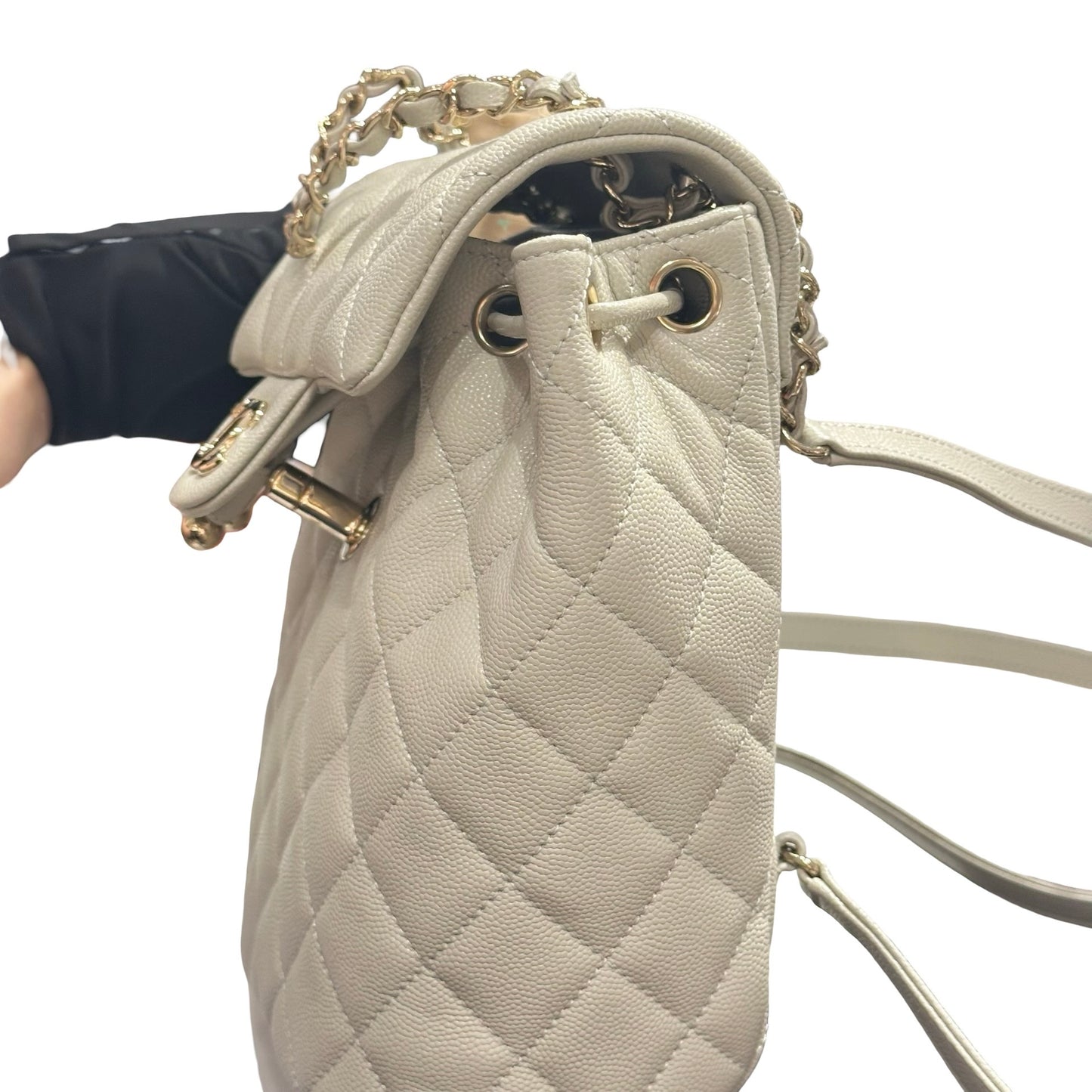 Used CHANEL Calfskin Leather Backpack Calf Skin Backpack Gray GHW