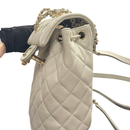 Used CHANEL Calfskin Leather Backpack Calf Skin Backpack Gray GHW