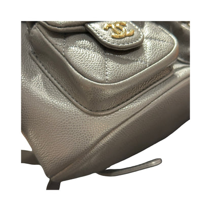 Used CHANEL Caviar Quilted Duma Backpack Mini Backpack Grey Gold