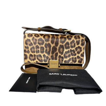 Used SAINT LAURENT Leopard Print Suede Bellechasse Cross Body Bag Brown GHW