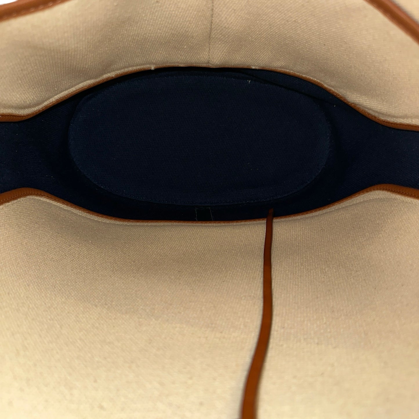 Used LOEWE Canvas Paula's Ibiza Balloon Hobo Bucket Bag Navy Blue Beige PHW