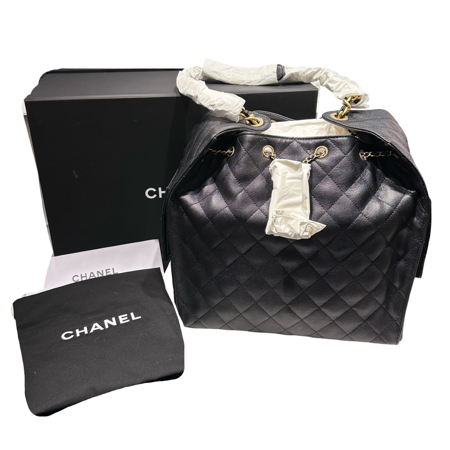New Chanel 25 Medium Chain Shoulder Bag Black GHW