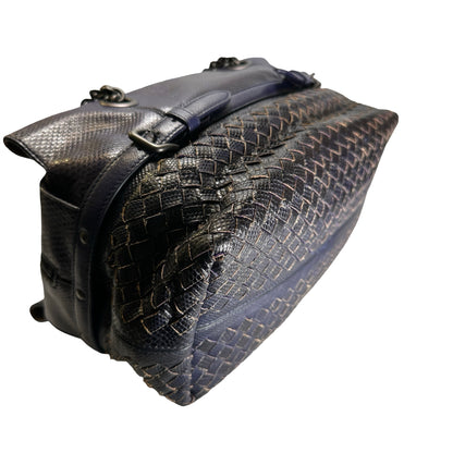 Used BOTTEGA VENETA Intrecciato Lizard Olimpia Shoulder Bag Navy Black