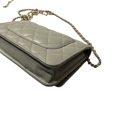 Used CHANEL Lambskin WOC Cross Body Bag Gray GHW