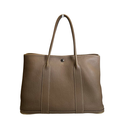 Used HERMES Negonda Leather Garden Party Tote Bag Etoupe
