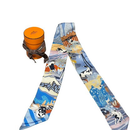 Used HERMÈS Twilly Puppy Accessories Blue Orange (93)